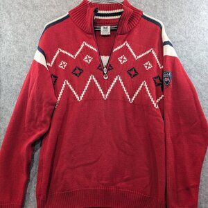 Dale of Norway Red White Sweater 1/4 Zip Up Neck Wool Knit Men's XL